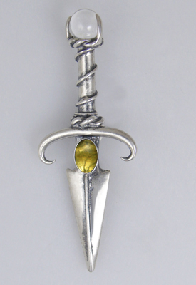 Sterling Silver Black Prince's Knife Dagger Pendant With Citrine